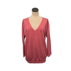 Repeat Easy Knit Sweater Womens 42 Pink V Neck Pullover Lightweight Cotton Blend